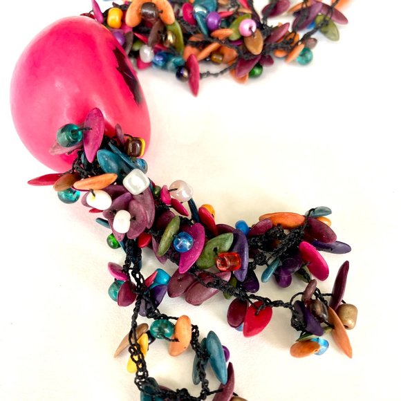 Panama Artisan Handmade Multi Colour Nut Beaded Adjustable String Necklace - Picture 9 of 15
